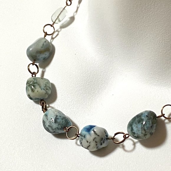 Rustic Agate & Fluorite Copper Necklace, Genuine Green Tumbled Gemstone - Picture 4 of 12